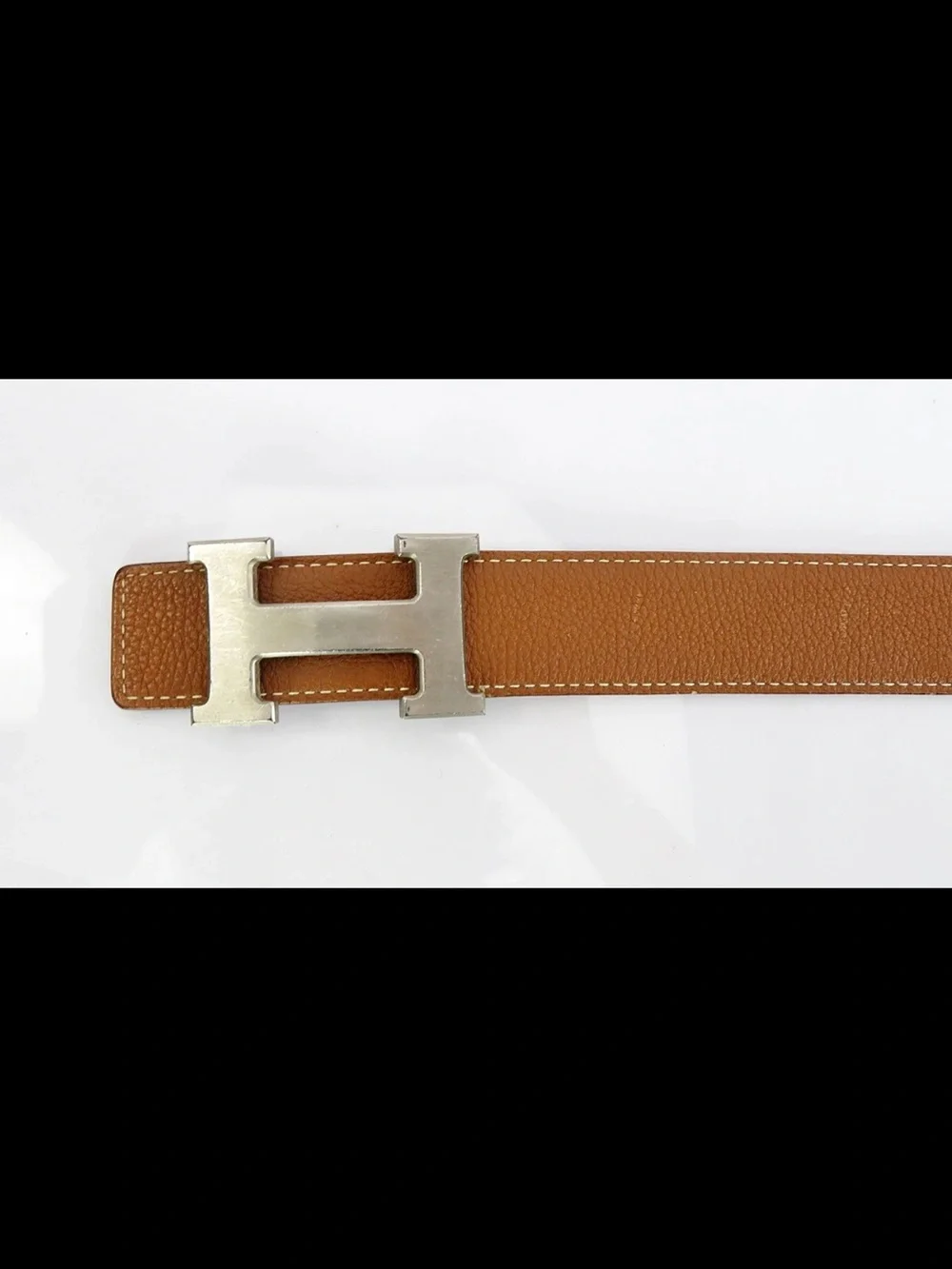 Hermes Tan Leather Belt with Silver H Buckle